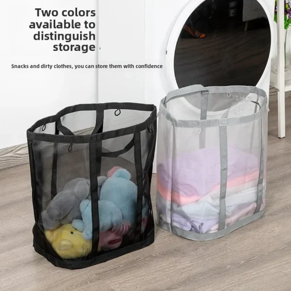 1PCS Large Capacity Nylon Dirty Mesh Laundry Hamper - Portable Wall-Mountable Bathroom Laundry Basket for Home Use 3