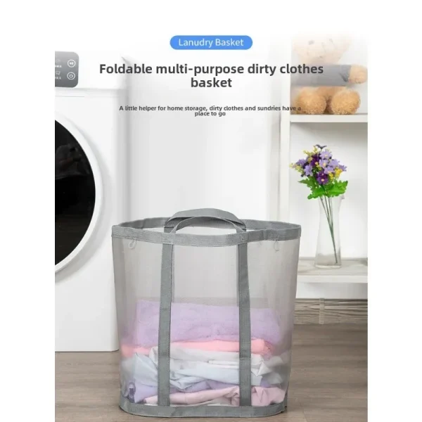 1PCS Large Capacity Nylon Dirty Mesh Laundry Hamper - Portable Wall-Mountable Bathroom Laundry Basket for Home Use 6