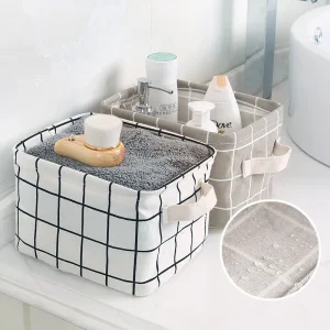 1PC Cotton and Hemp Storage Basket with Handheld Printed Tabletop, Miscellaneous Sorting Cabinet, Small Clothing, Fabric Storage 1