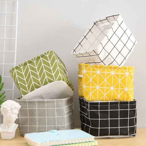 1PC Cotton and Hemp Storage Basket with Handheld Printed Tabletop, Miscellaneous Sorting Cabinet, Small Clothing, Fabric Storage 2