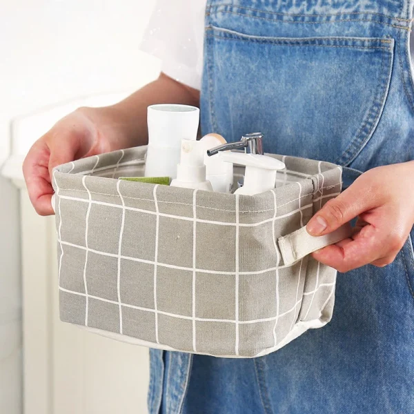 1PC Cotton and Hemp Storage Basket with Handheld Printed Tabletop, Miscellaneous Sorting Cabinet, Small Clothing, Fabric Storage 3