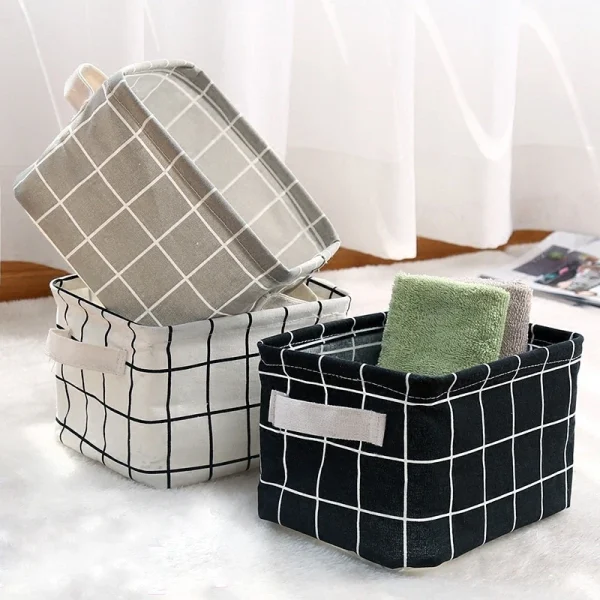 1PC Cotton and Hemp Storage Basket with Handheld Printed Tabletop, Miscellaneous Sorting Cabinet, Small Clothing, Fabric Storage 4