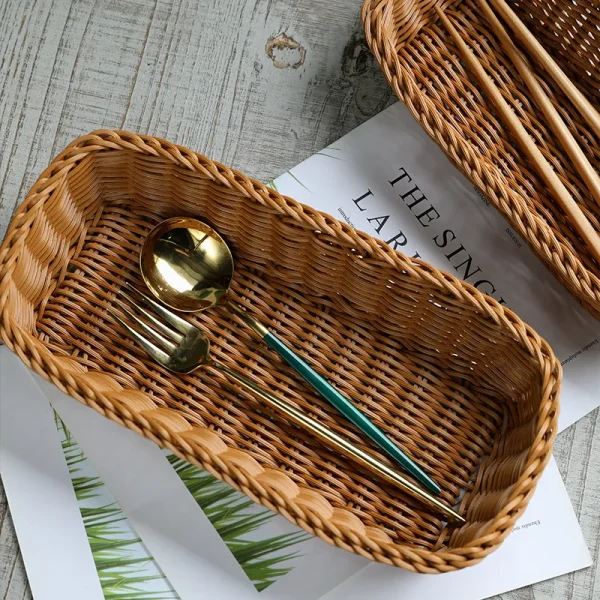 Imitation Rattan Hotel Restaurant Knife And Fork Basket Chopstick Storage Box Seasoning Jar Storage Basket Woven Basket 3