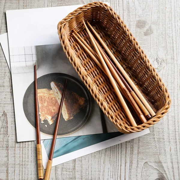 Imitation Rattan Hotel Restaurant Knife And Fork Basket Chopstick Storage Box Seasoning Jar Storage Basket Woven Basket 4