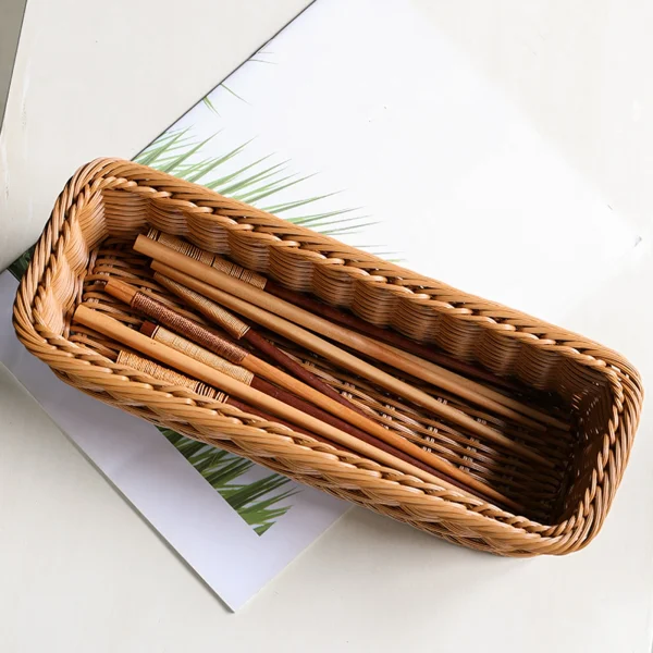 Imitation Rattan Hotel Restaurant Knife And Fork Basket Chopstick Storage Box Seasoning Jar Storage Basket Woven Basket 5