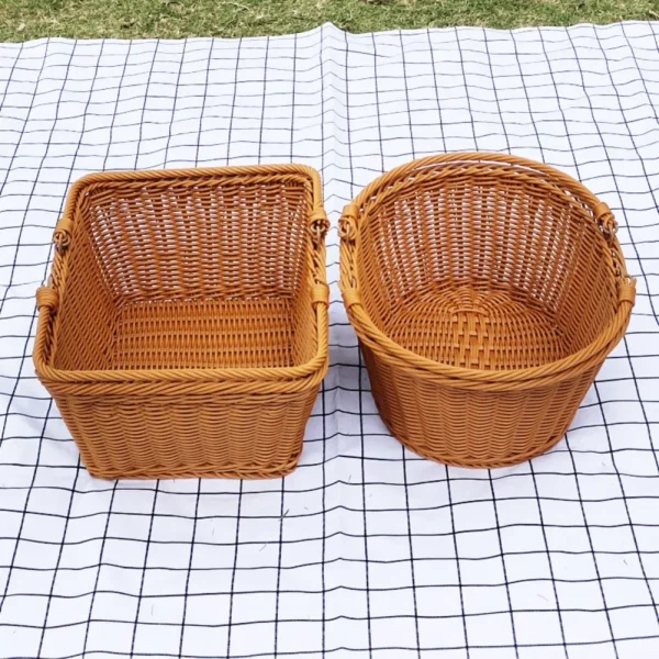 Light Weight Imitation Rattan Storage Basket Garden Picking Gift Basket Outdoor Picnic Storage Container With Foldable Handle 3