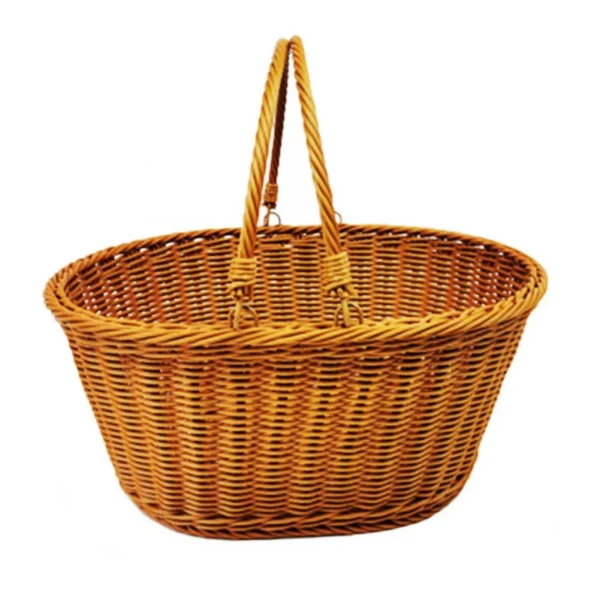 Light Weight Imitation Rattan Storage Basket Garden Picking Gift Basket Outdoor Picnic Storage Container With Foldable Handle 5