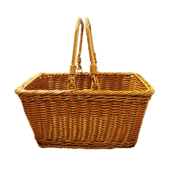 Light Weight Imitation Rattan Storage Basket Garden Picking Gift Basket Outdoor Picnic Storage Container With Foldable Handle 6