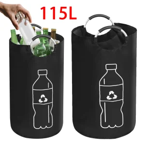 82/115L Empty Bottle Storage Basket Folding Kitchen Wastewater Bottle Collector Bag with Aluminum Handle Large Capacity Bin 1