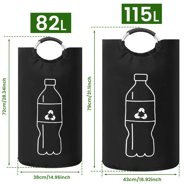 82/115L Empty Bottle Storage Basket Folding Kitchen Wastewater Bottle Collector Bag with Aluminum Handle Large Capacity Bin 6