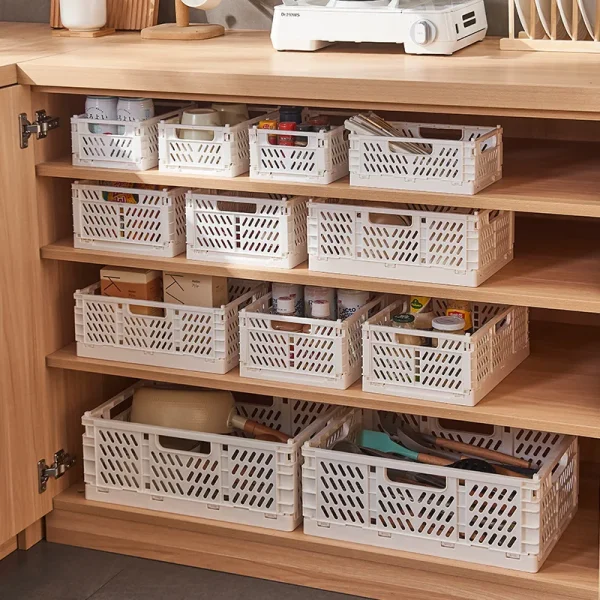 Plastic Foldable Storage Crate Folding Box Basket Stackable Cute Makeup Jewellery Toys Boxes Storage Kitchen Organizer Portable 1
