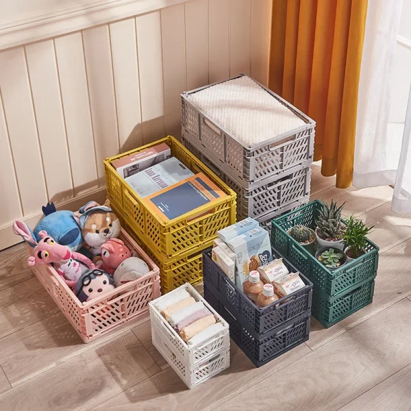 Plastic Foldable Storage Crate Folding Box Basket Stackable Cute Makeup Jewellery Toys Boxes Storage Kitchen Organizer Portable 2