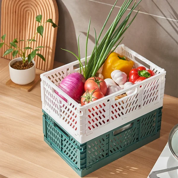 Plastic Foldable Storage Crate Folding Box Basket Stackable Cute Makeup Jewellery Toys Boxes Storage Kitchen Organizer Portable 3