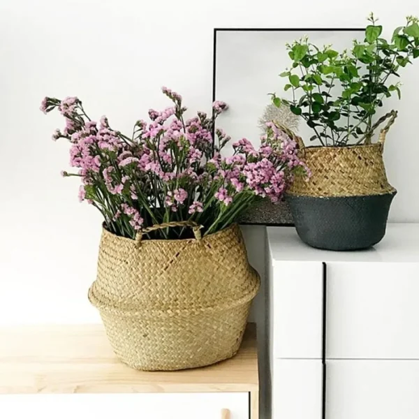 Seaweed Wicker Basket Rattan Hanging Flowerpot  Dirty Clothes    Storage    WF1015 2