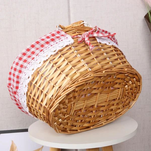 Rattan Woven Basket Woven Basket Folding Handle Portable Eco Friendly Rattan Picnic Basket for Bathroom Gift Woven Picnic Basket 4