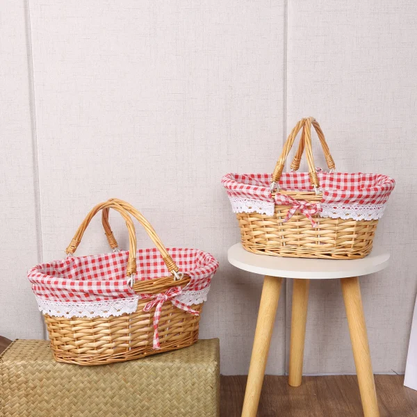 Rattan Woven Basket Woven Basket Folding Handle Portable Eco Friendly Rattan Picnic Basket for Bathroom Gift Woven Picnic Basket 6