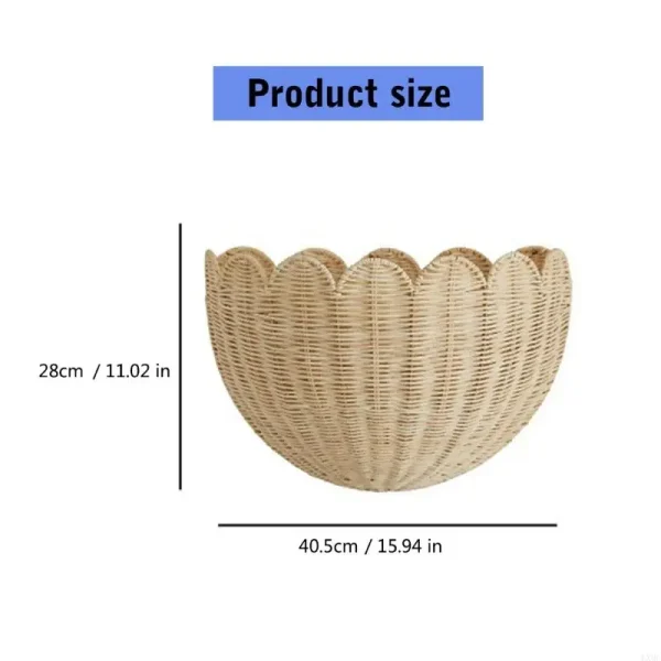 LX0C Handwoven Scalloped Basket Natural Rattan Hanging Decoration for Bedroom and Bathroom Wall mounted Storage Solution 6