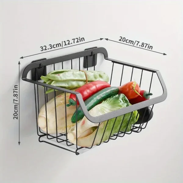 Kitchen Storage Basket Stainless Steel Fruit Vegetable Drain Storage Organizer Wall Mounted Spice Rack Dish Shelf Kitchen Tool 4