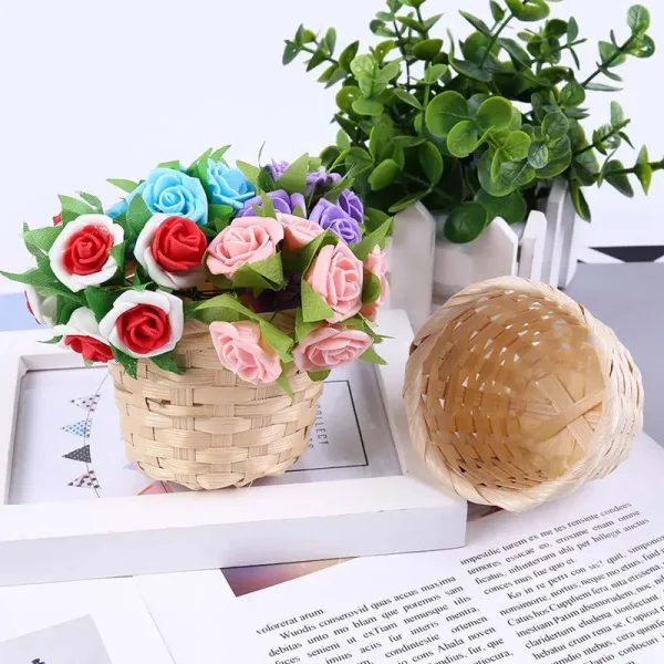 New Handmade Bamboo Garden Flower Pot Wicker Basket Straw Patchwork Wicker Rattan Seagrass Storage Organizer Nursery Pots 2