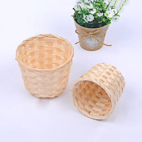 New Handmade Bamboo Garden Flower Pot Wicker Basket Straw Patchwork Wicker Rattan Seagrass Storage Organizer Nursery Pots 3