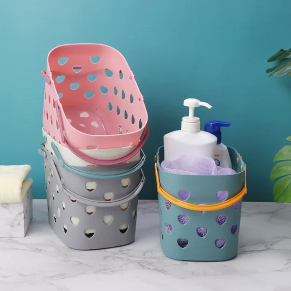 Portable Shower Tote Heart Shaped Hollow Plastic Storage Basket with Handle Box Bin for Bathroom Pantry 2
