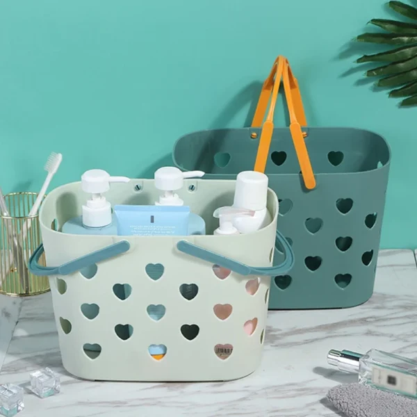 Portable Shower Tote Heart Shaped Hollow Plastic Storage Basket with Handle Box Bin for Bathroom Pantry 4
