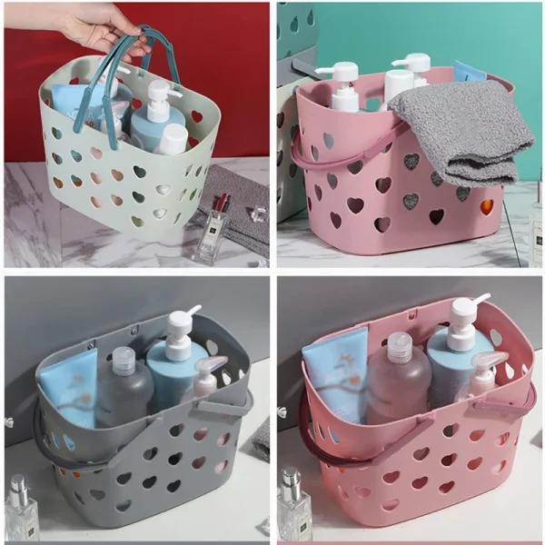 Portable Shower Tote Heart Shaped Hollow Plastic Storage Basket with Handle Box Bin for Bathroom Pantry 6
