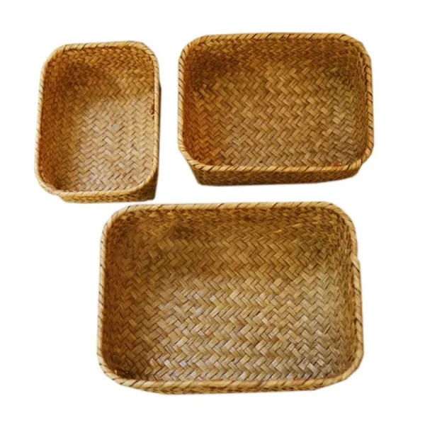 Woven Seagrass Storage Baskets Straw Pot Rattan Basket Desk Organizer Picnic Basket Fruit Storage Box Cosmetic Storage Container 4