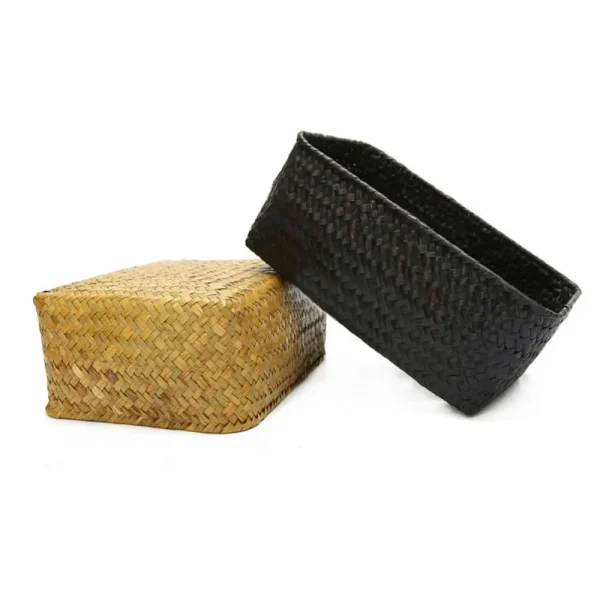 Woven Seagrass Storage Baskets Straw Pot Rattan Basket Desk Organizer Picnic Basket Fruit Storage Box Cosmetic Storage Container 6
