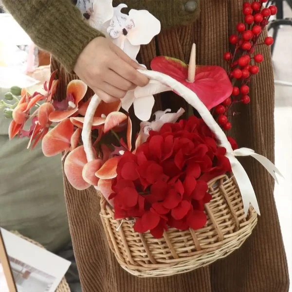 Flower Girl Hand Woven Photo Props Flower Basket Decoration Storage Basket Clutter Organizer Desktop Decoration Flower Basket 2