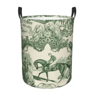 Custom Antique Vintage French Toile De Jouy Laundry Basket Collapsible Traditional France Art Hamper Toys Organizer Storage Bins 1