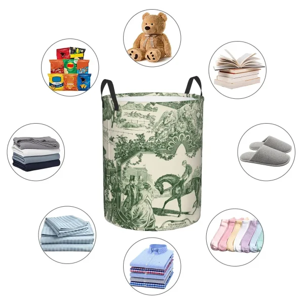 Custom Antique Vintage French Toile De Jouy Laundry Basket Collapsible Traditional France Art Hamper Toys Organizer Storage Bins 5