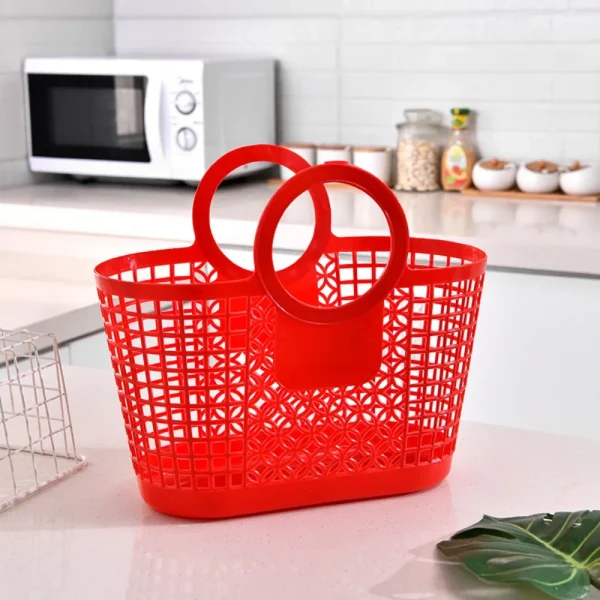 Portable Plastic Hand-Held Hollow Hanging Basket Storage Holder Toy Organizer Storage Basket Kitchen Bathroom Accessories 1