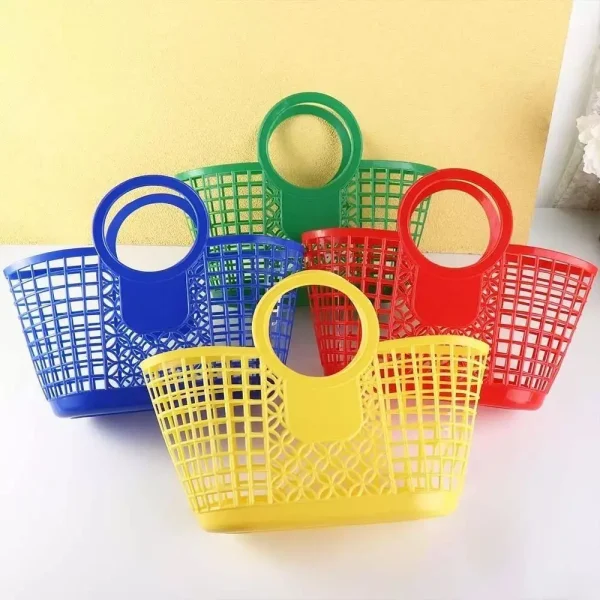 Portable Plastic Hand-Held Hollow Hanging Basket Storage Holder Toy Organizer Storage Basket Kitchen Bathroom Accessories 2