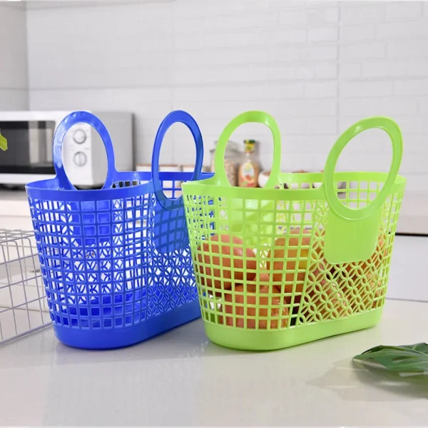 Portable Plastic Hand-Held Hollow Hanging Basket Storage Holder Toy Organizer Storage Basket Kitchen Bathroom Accessories 3