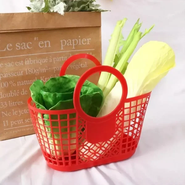 Portable Plastic Hand-Held Hollow Hanging Basket Storage Holder Toy Organizer Storage Basket Kitchen Bathroom Accessories 4