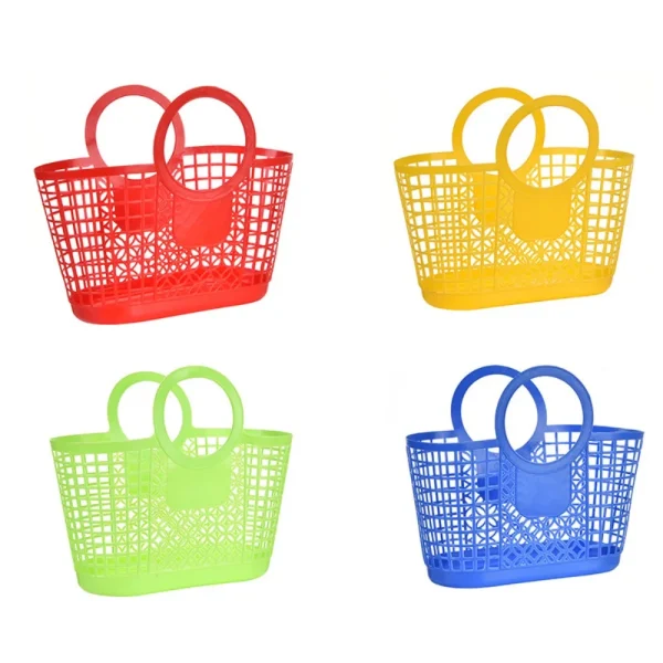 Portable Plastic Hand-Held Hollow Hanging Basket Storage Holder Toy Organizer Storage Basket Kitchen Bathroom Accessories 6
