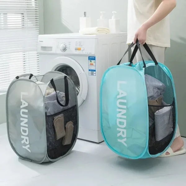 Durable Folding Simple Laundry Basket Large Washable Clothes Toy Storage Organizer Fashion Mesh Breathable Bathroom Accessories 2