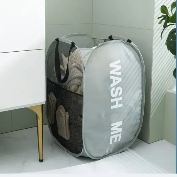 Durable Folding Simple Laundry Basket Large Washable Clothes Toy Storage Organizer Fashion Mesh Breathable Bathroom Accessories 3