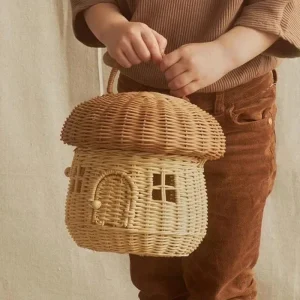 Rattan Woven Mushroom Basket Summer Portable Children Woven Bags Outdoor Vacation Picnic Baskets Kids Toy Sundries Organizer 1