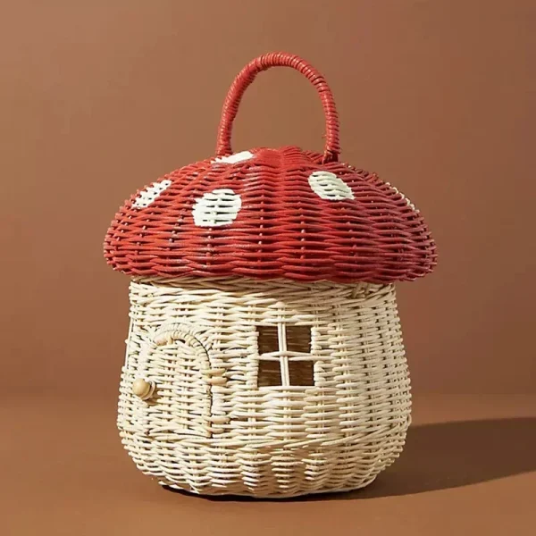 Rattan Woven Mushroom Basket Summer Portable Children Woven Bags Outdoor Vacation Picnic Baskets Kids Toy Sundries Organizer 5
