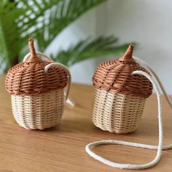 Rattan Woven Mushroom Basket Summer Portable Children Woven Bags Outdoor Vacation Picnic Baskets Kids Toy Sundries Organizer 6