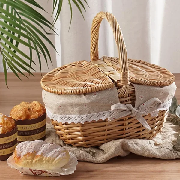 Outdoor Picnic Basket Wicker Woven Countryside Large Size With Lid Oval Wicker Woven Storage Basket Hand Woven Basket 1