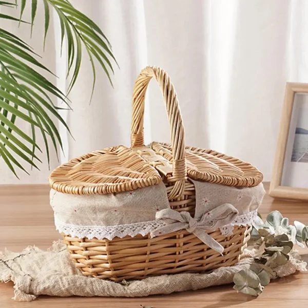 Outdoor Picnic Basket Wicker Woven Countryside Large Size With Lid Oval Wicker Woven Storage Basket Hand Woven Basket 2