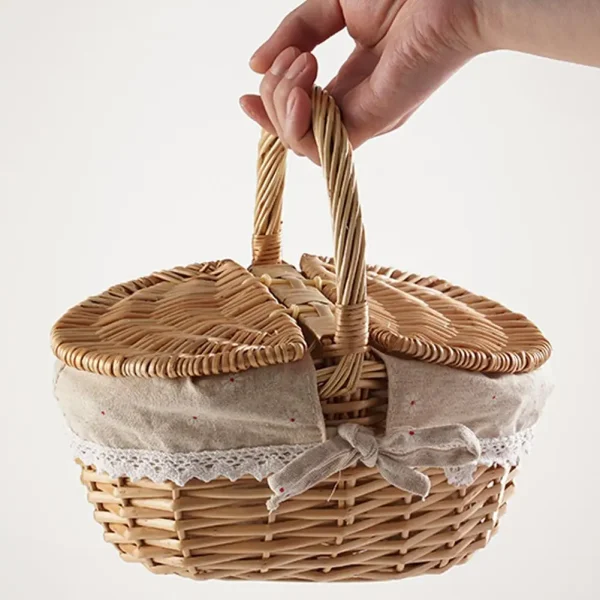 Outdoor Picnic Basket Wicker Woven Countryside Large Size With Lid Oval Wicker Woven Storage Basket Hand Woven Basket 3