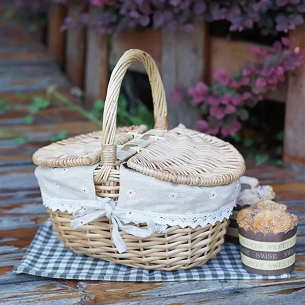 Outdoor Picnic Basket Wicker Woven Countryside Large Size With Lid Oval Wicker Woven Storage Basket Hand Woven Basket 4