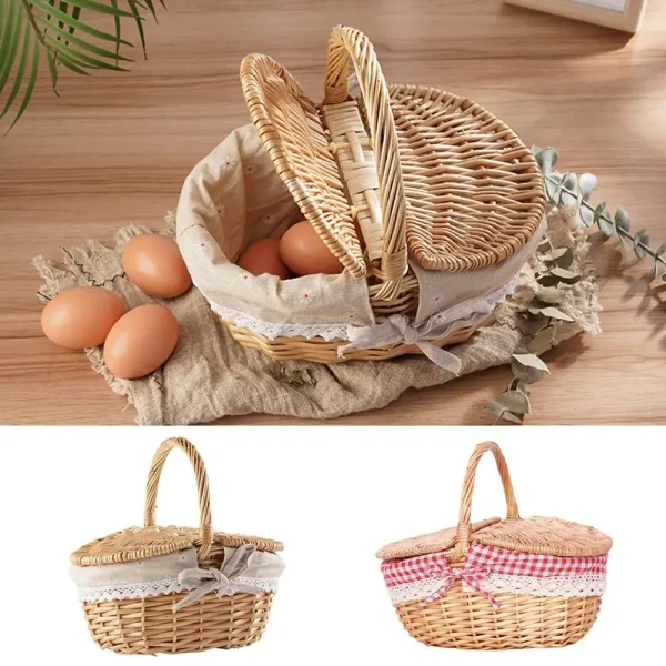 Outdoor Picnic Basket Wicker Woven Countryside Large Size With Lid Oval Wicker Woven Storage Basket Hand Woven Basket 5