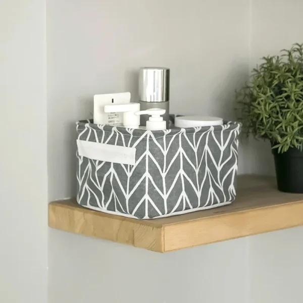 Small Foldable Canvas Storage Basket with Handle Cotton and Linen Desktop Storage Box Small Fresh Waterproof Storage Basket 1PC 4