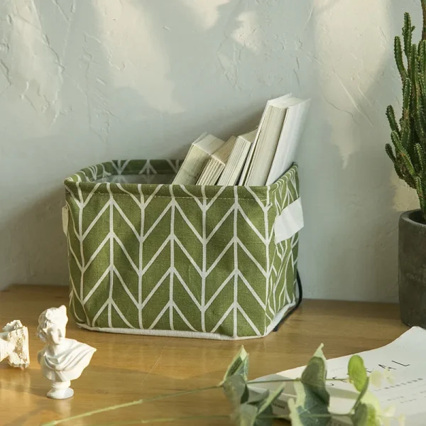 Small Foldable Canvas Storage Basket with Handle Cotton and Linen Desktop Storage Box Small Fresh Waterproof Storage Basket 1PC 6