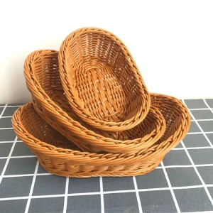 Oval Curved Rattan Wicker Woven Serving Baskets for Bread Fruit Vegetables Restaurant Serving Tabletop Display Rattan Basket 1